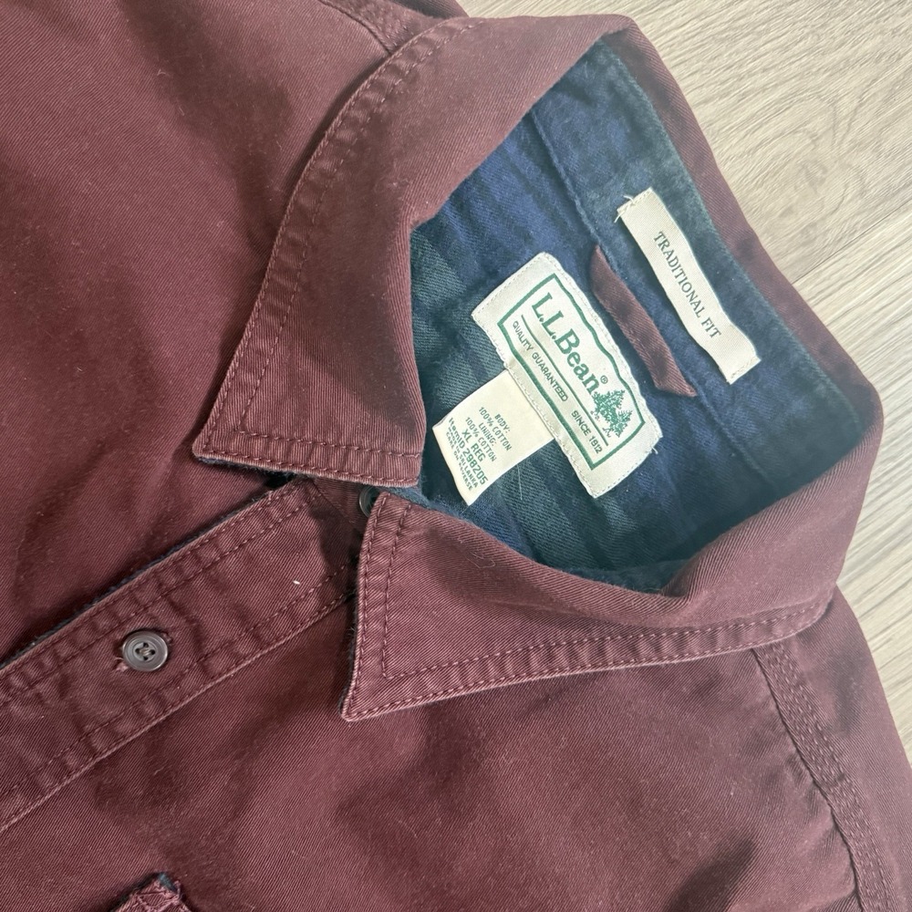L.L.Bean Hurricane Shirt Jacket XL Traditional Fit Flannel Lined Burgundy Button